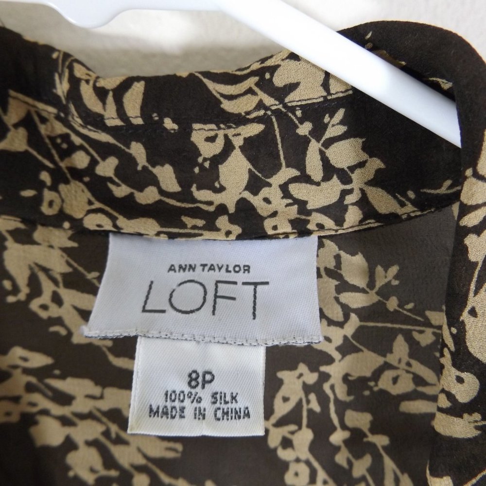 100% Silk Ann Taylor Loft Sheer Blouse in Brown and Tan - Size 8